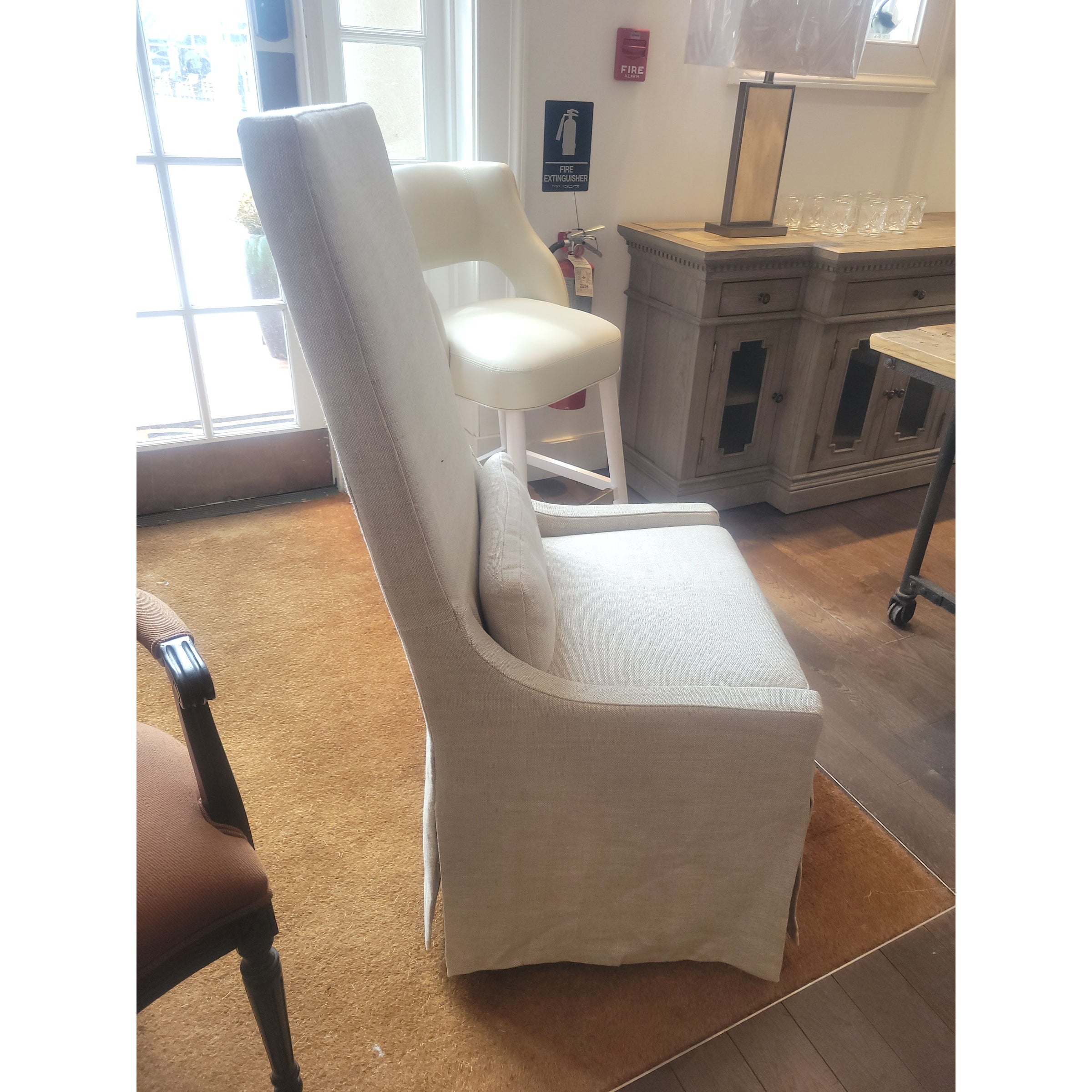 PAIR of Belgian Slipcover Highback Dining Chairs on Casters by RH (AS IS) - colletteconsignment.com