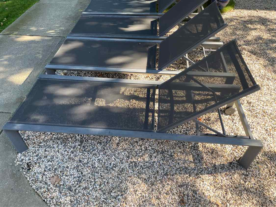 PAIR of Gray Mesh & Metal Outdoor Loungers by Life Outdoor Living (AS IS)