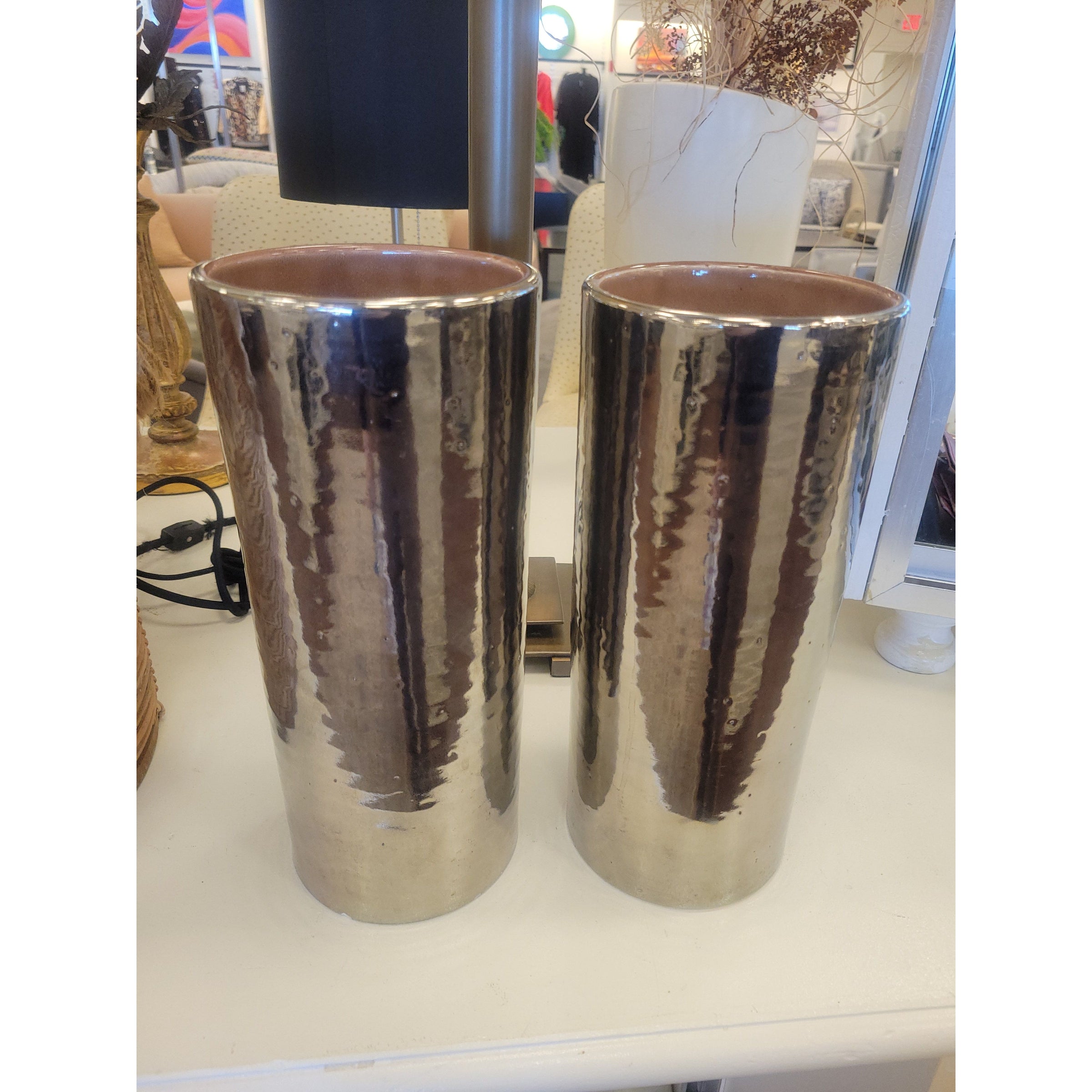 Bitossi Italy Cylindrical Silver Ceramic Vase