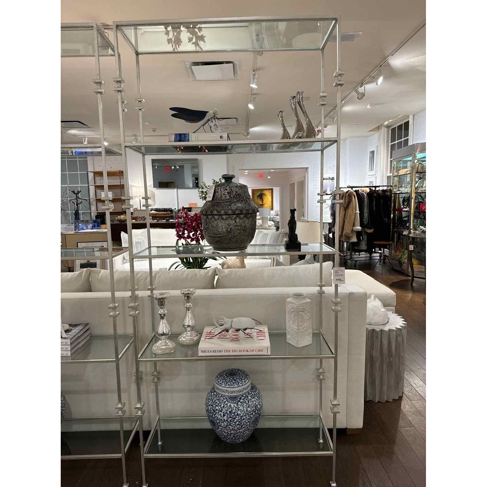 Worlds Away Stewart Silver Leaf Tall Etagere w/ Square Iron Rings