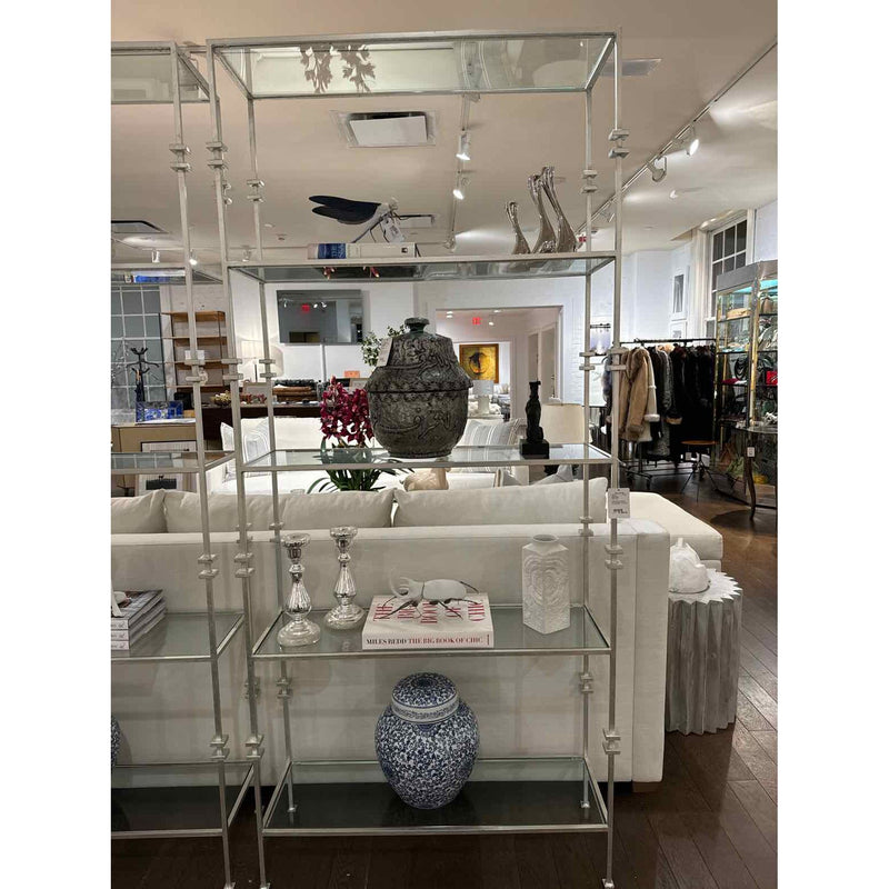 Worlds Away Stewart Silver Leaf Tall Etagere w/ Square Iron Rings