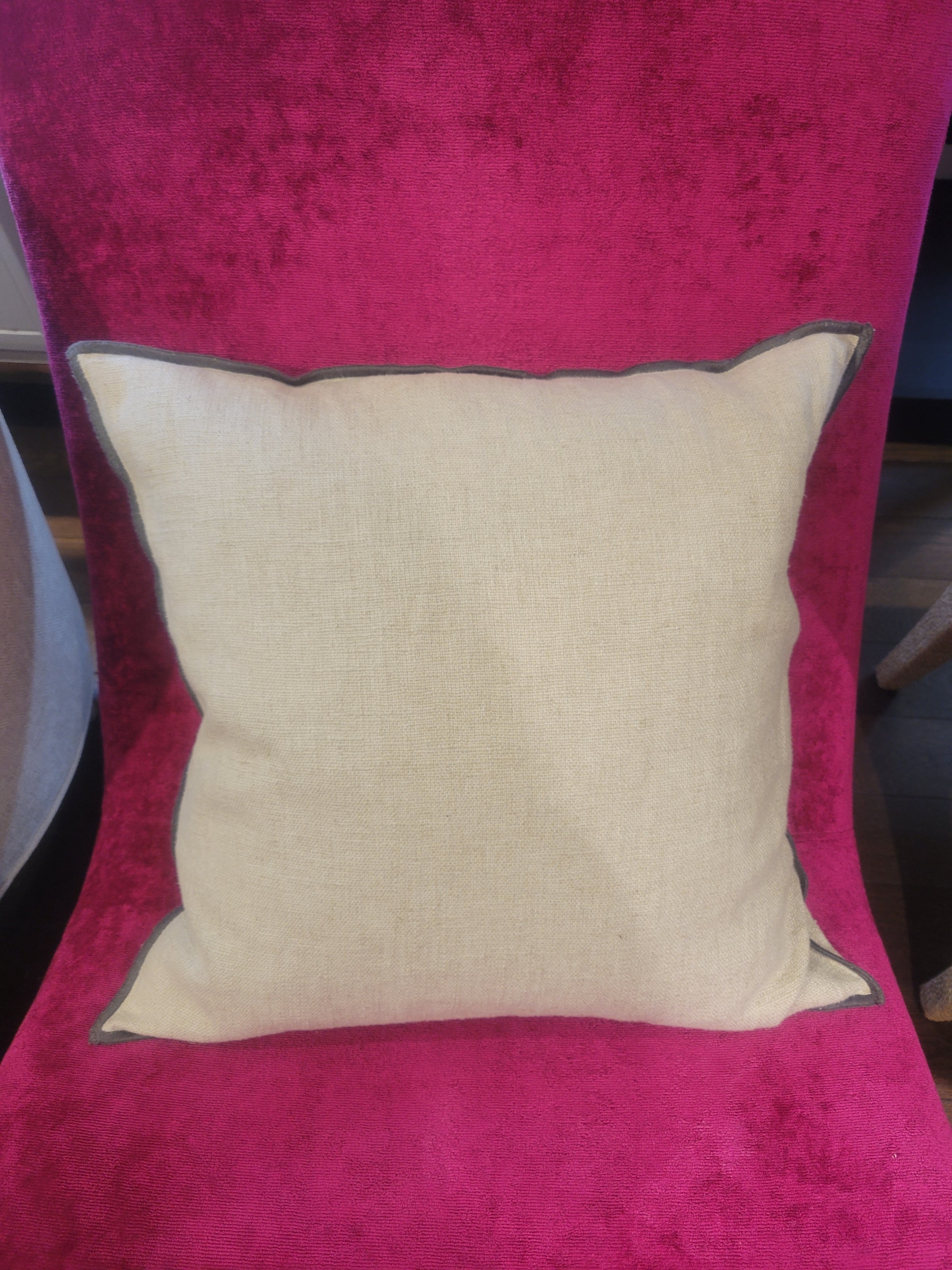 White Square Pillow w/ Black Trim w/ Down Insert