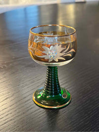 Set 6 German Green Gold Stem Glasses