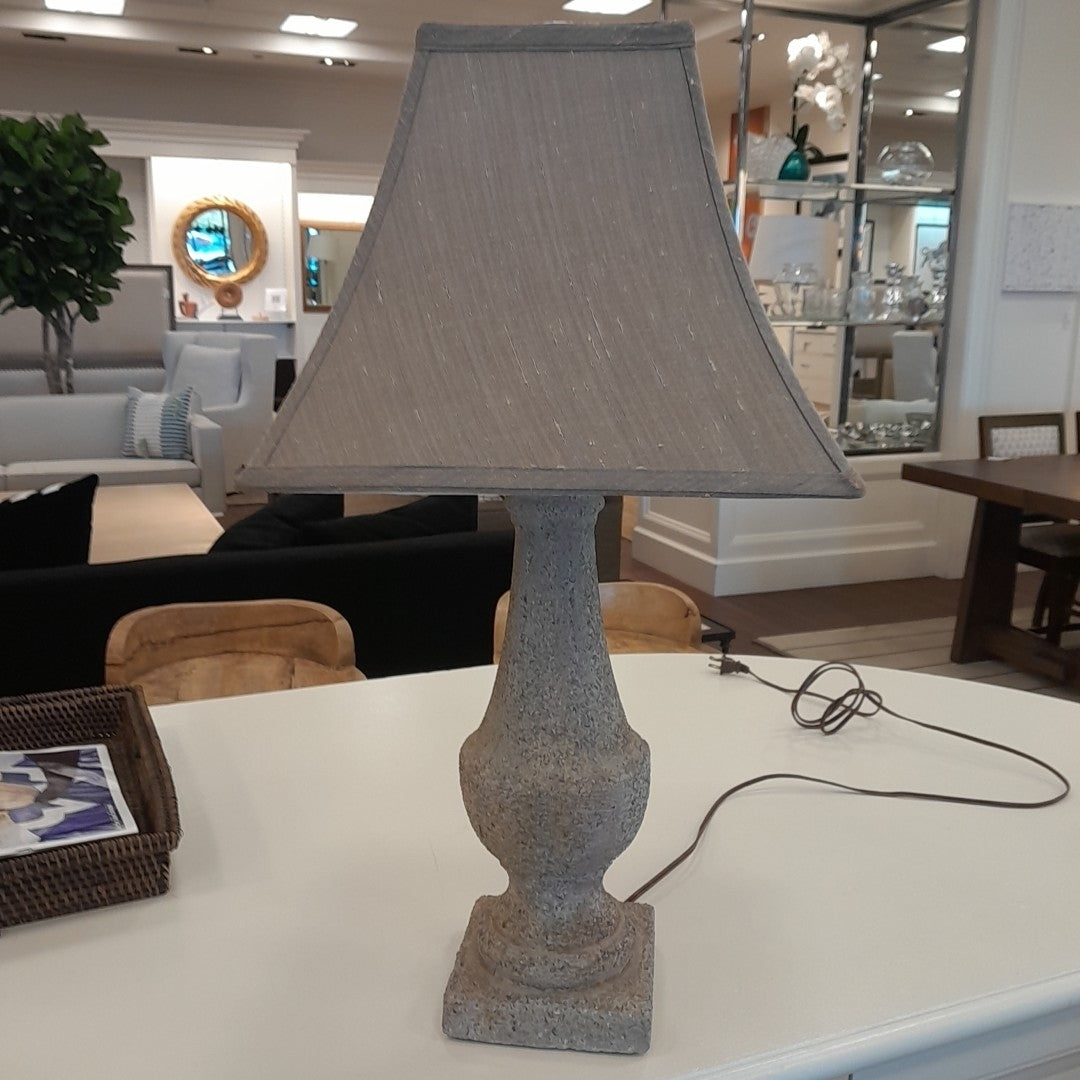 Urn Shape Cement Lamp w/Shade, 26"Hx13"SQ