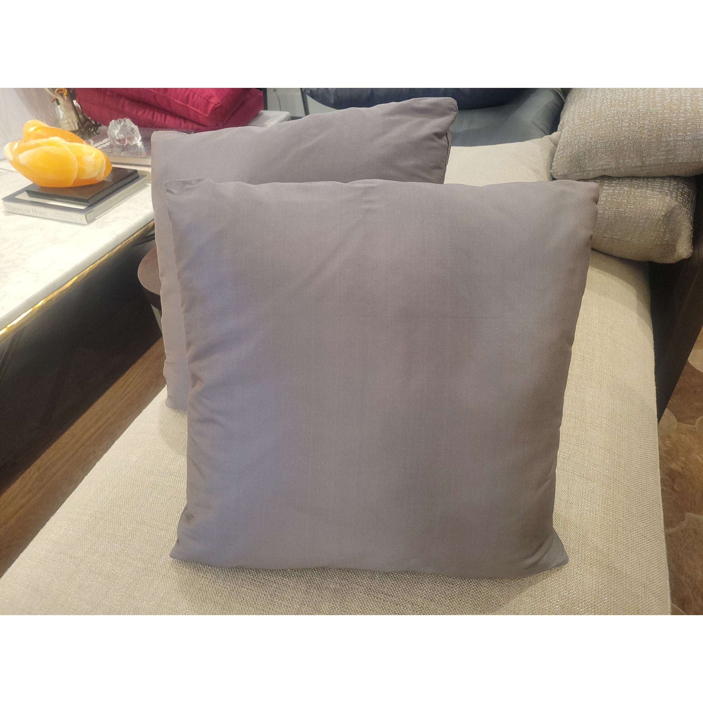 PAIR of Mauve Silk Square Pillows - colletteconsignment.com