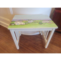 Vintage Hand-Painted Wood Side Table w/ Seaside Cottage Scene (AS IS) - colletteconsignment.com