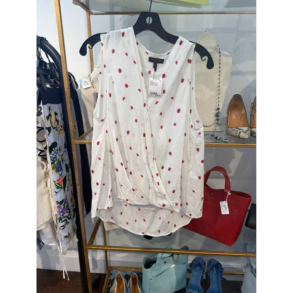 Rag & Bone Size L White/red Blouse