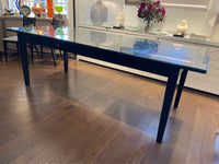 Antique Black Wood Slat Dining Table w/ Drawer & Glass Top