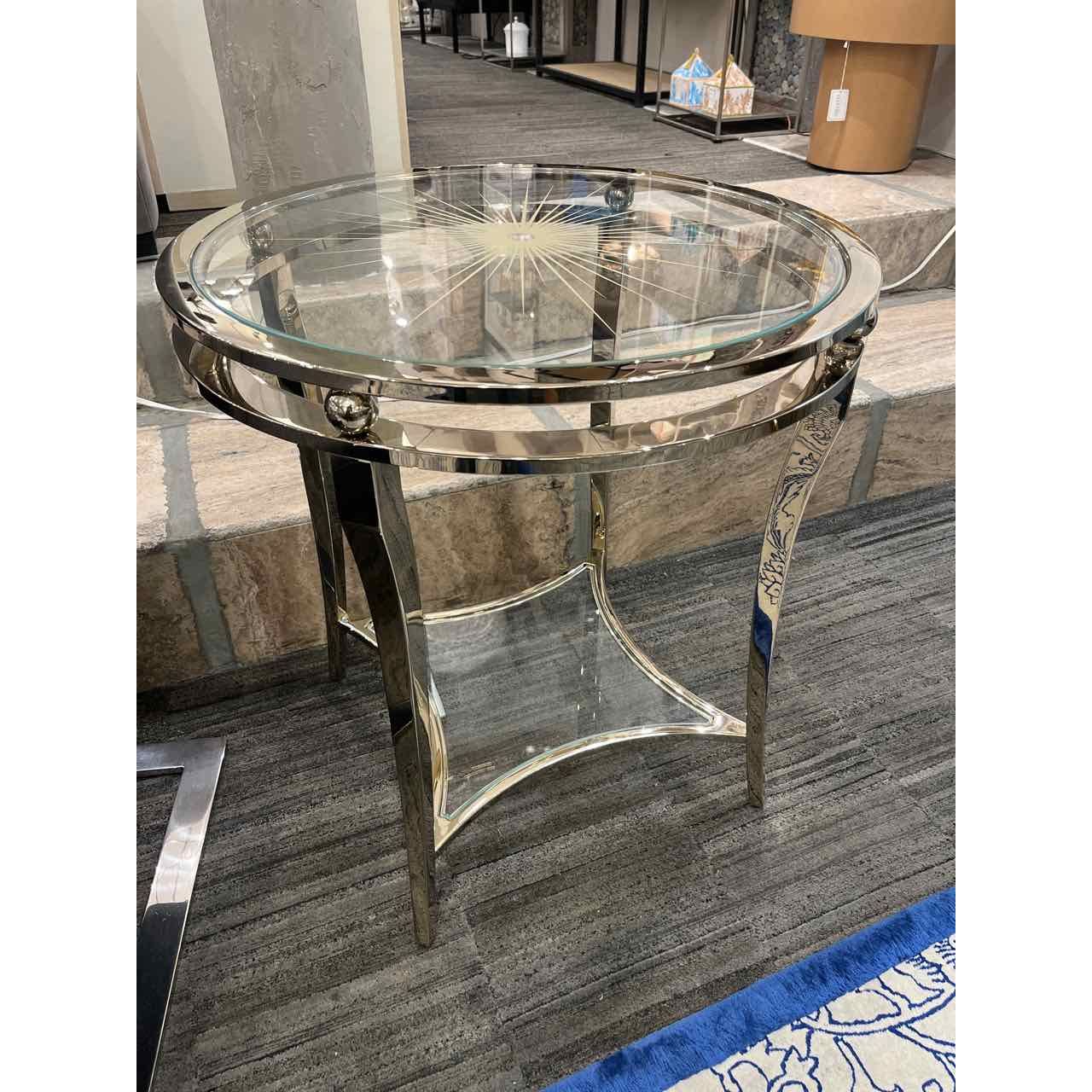 Caracole Round Glass and Chrome (Whisper of gold) Side Table