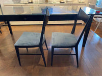 SET of 8 Black Wood Dining Chairs w/ Blue Velvet Seats by Paul McCobb