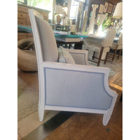 Custom High Back Blue Weave Arm Chair w/ White Wood Frame by Jack Fhillips