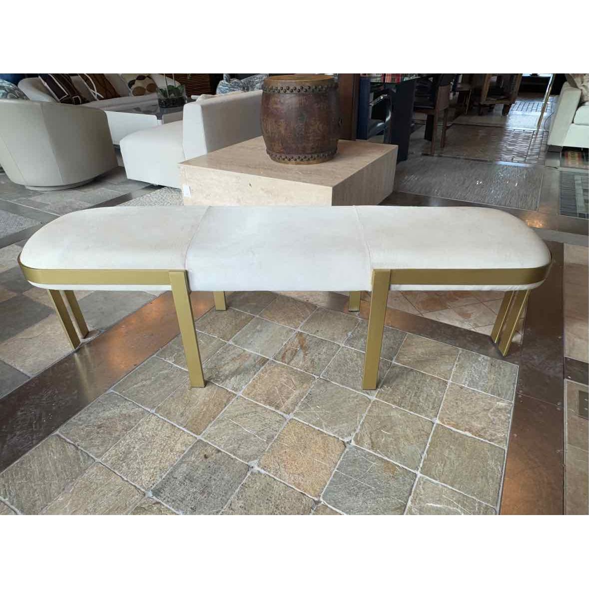 Bogeta Brushed Brass Bench in White Faux Cowhide