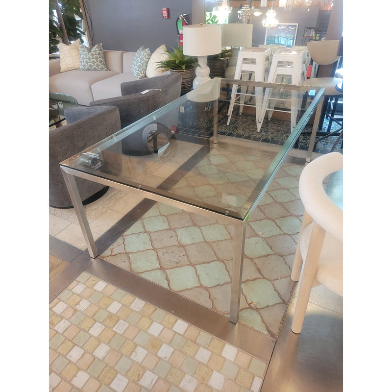 'Parsons' Steel Dining Table w/ Glass Top