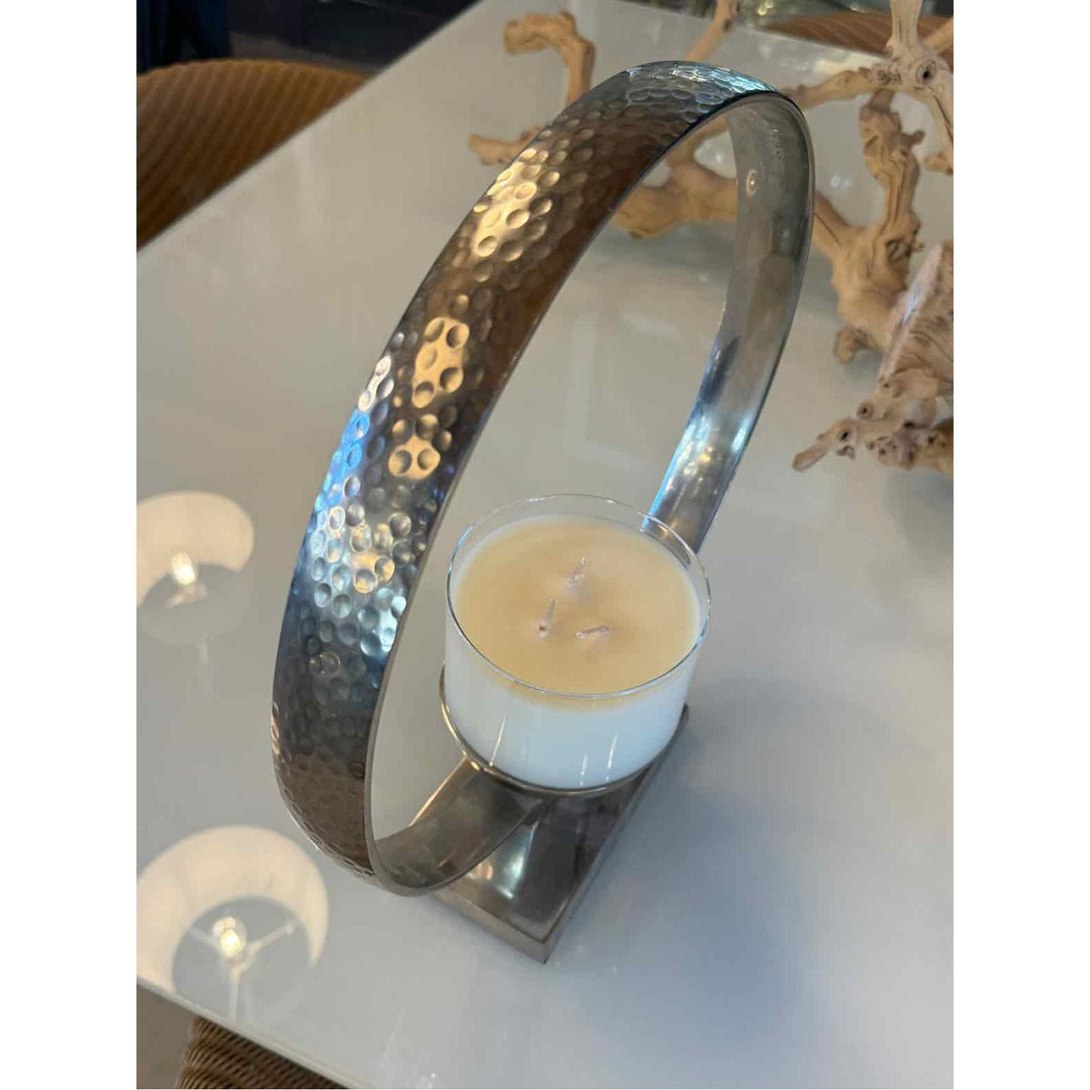 Contemporary Hammered Metal Circular Candle Holder