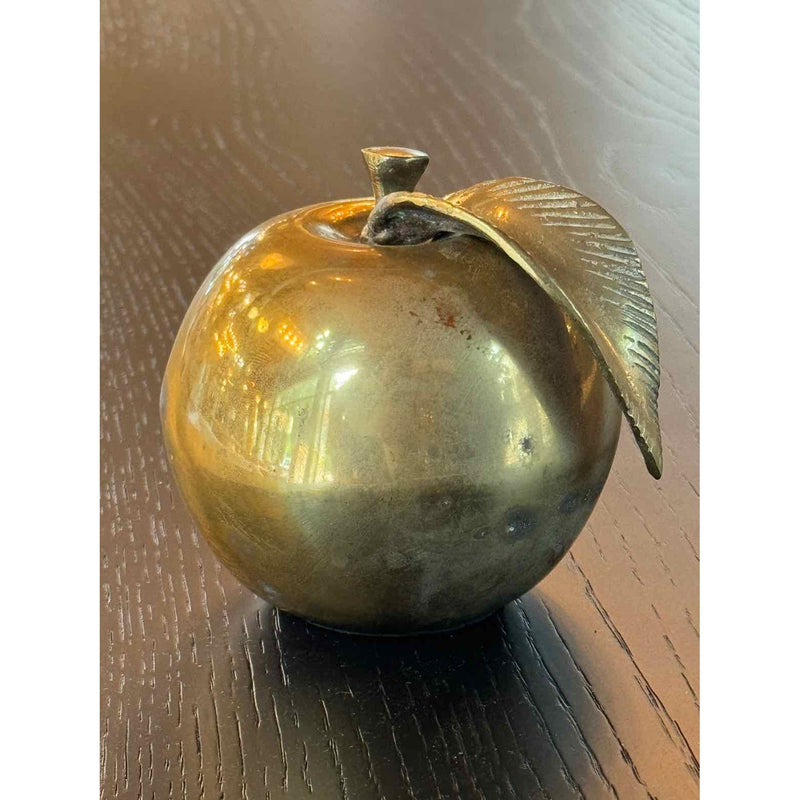 Mid-Century Brass Apple Paperweight 4"Diam