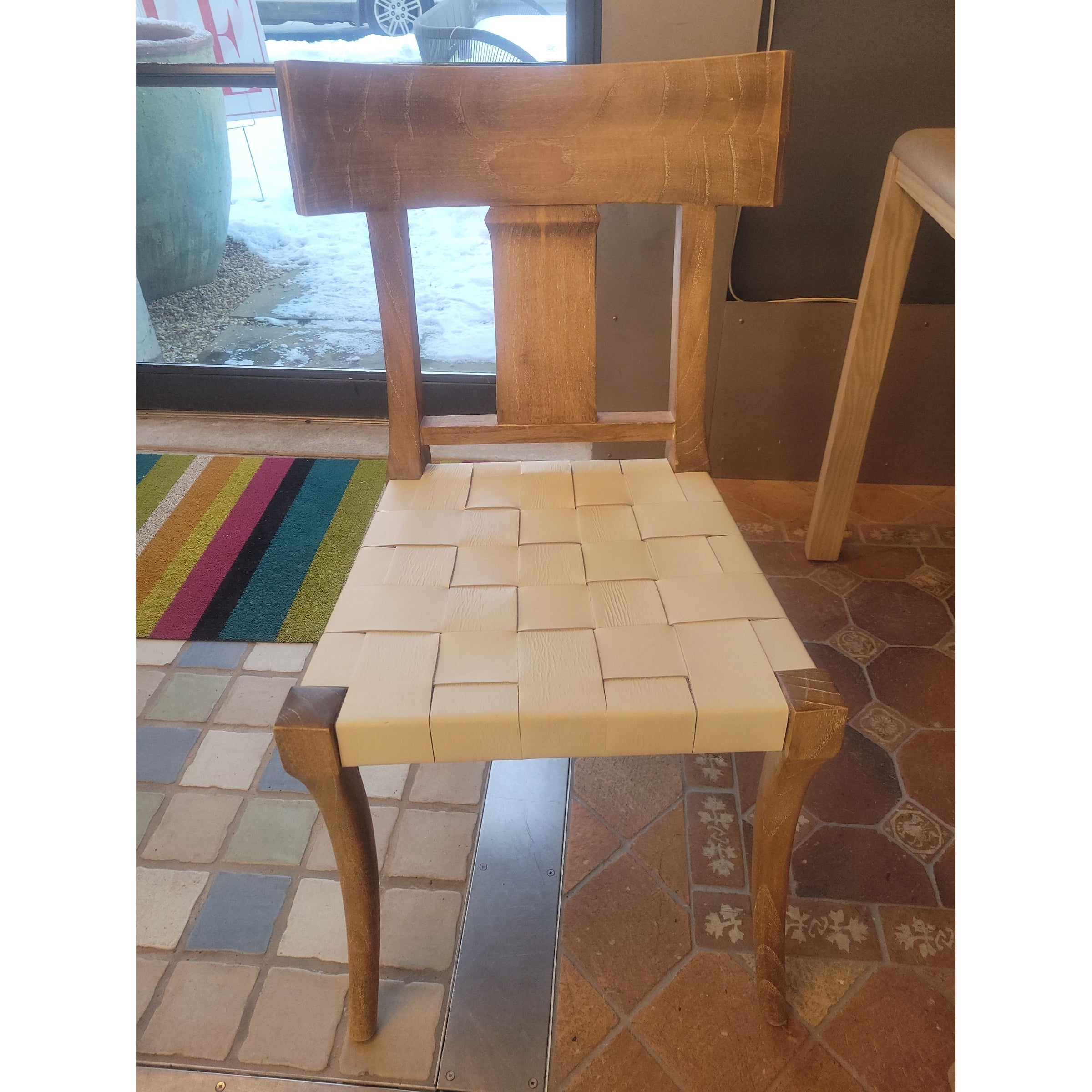 SET of 6 'Sussex' Driftwood Dining Chairs w/ White Leather Seats by Oly