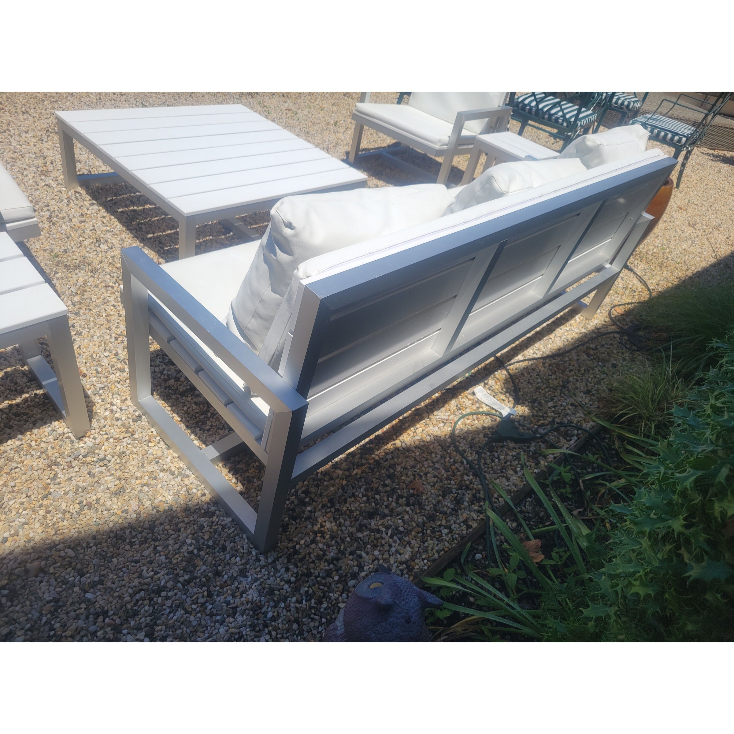 Aluminum 3-Seater Sofa w/ White Poly Cushions & 3 Pillows by Gandia Blasco