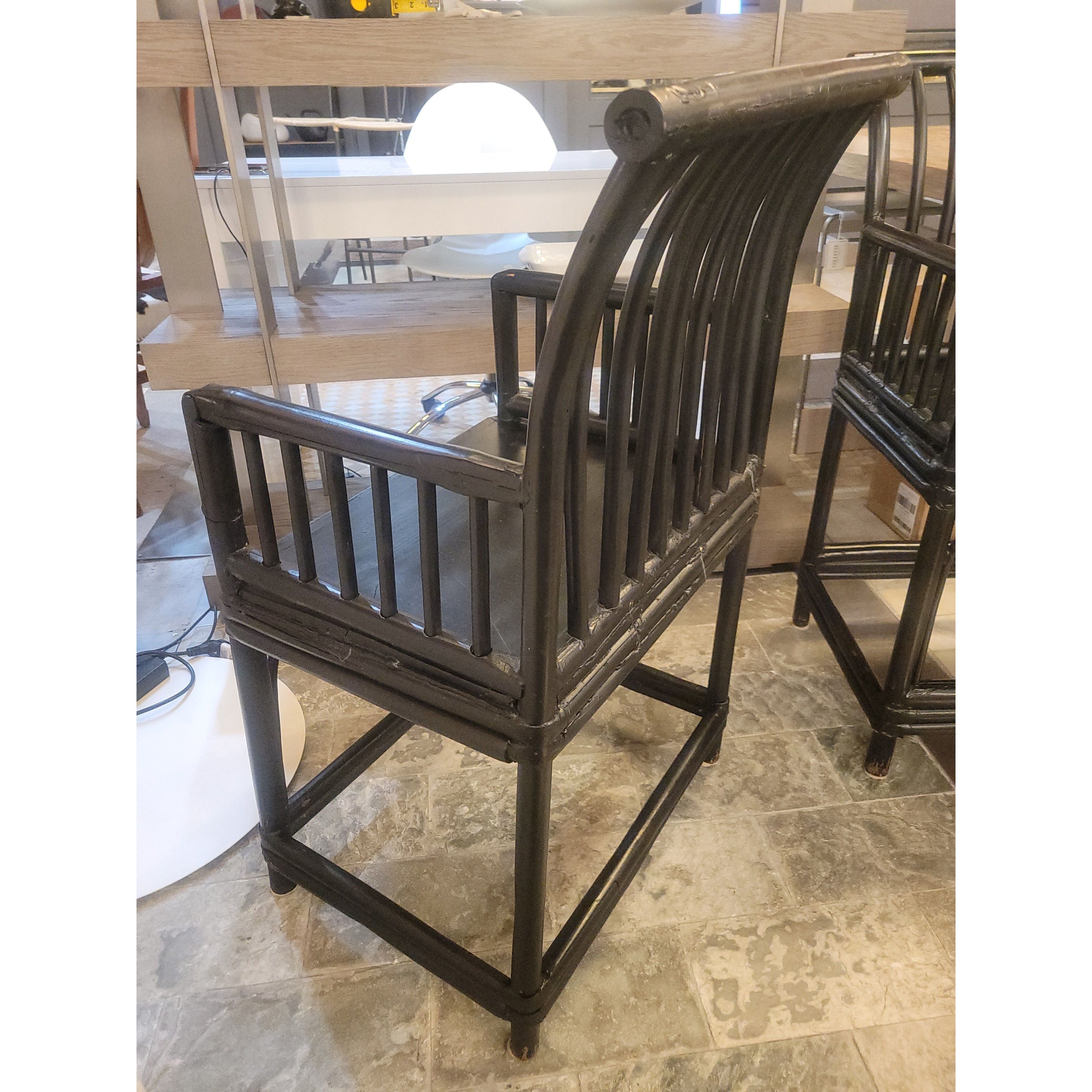 PAIR of Antique Chinese Ebonized Bamboo Stickback Chairs (As Is)