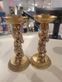 PAIR of Brass Stacked Skulls Candlesticks by DL & Co