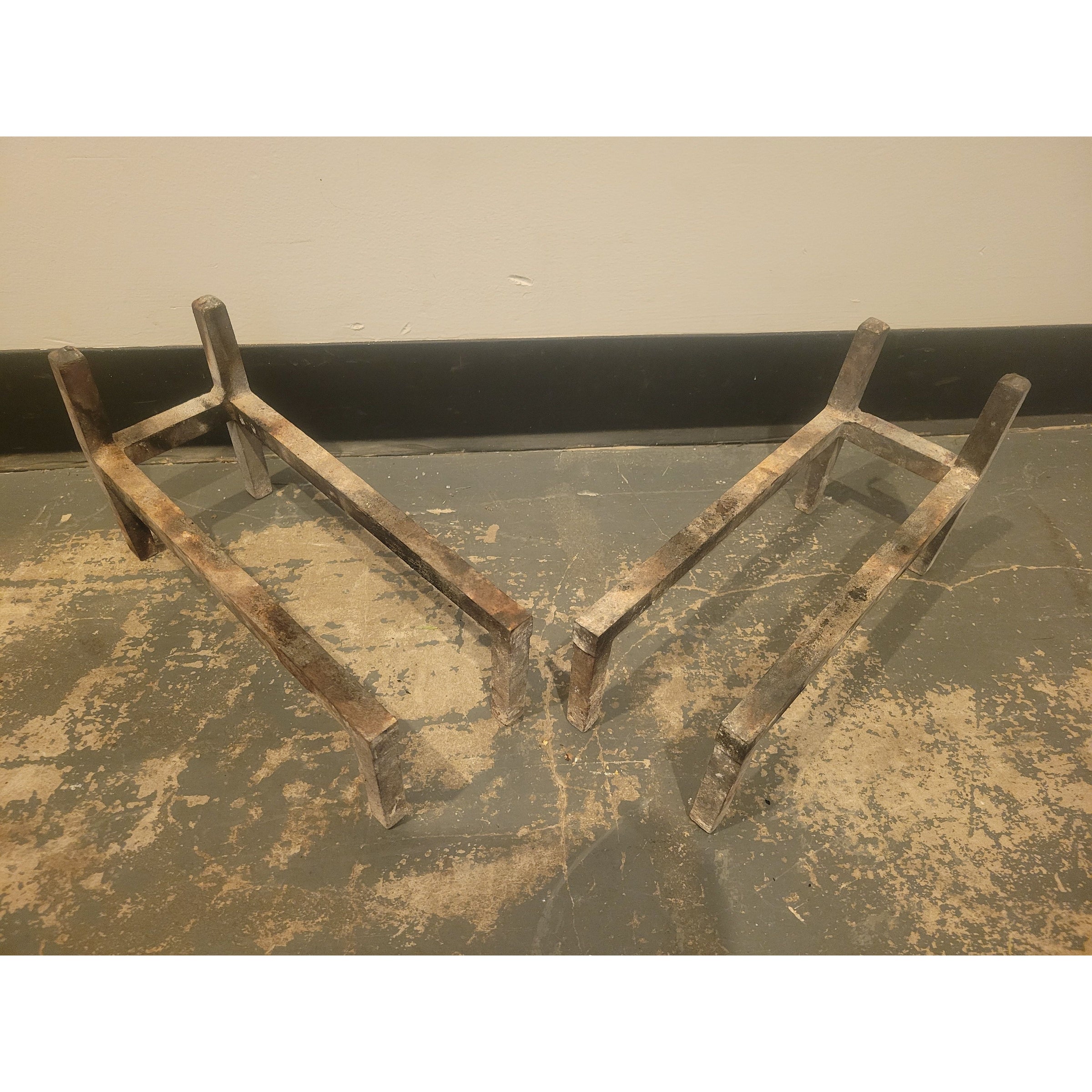 SET of Vintage Fireplace Accessories: 2 Dragon Andirons, 2 Log Supports, 1 Brush