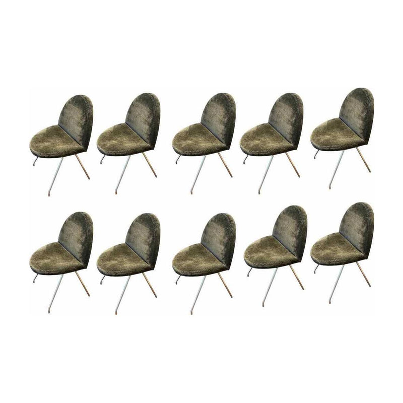 Set of 10 Mid-Century French Suede Tongue Chairs by Joseph-Andre Motte