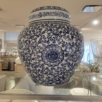 Pair of Blue & White Asian Style Ginger Jars w/ Lids