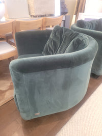 PAIR of Artu Green Velvet Barrel Back Swivel Chairs by Fendi Casa