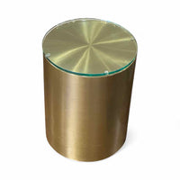 Brass Cylinder Side Table w/ Glass Top