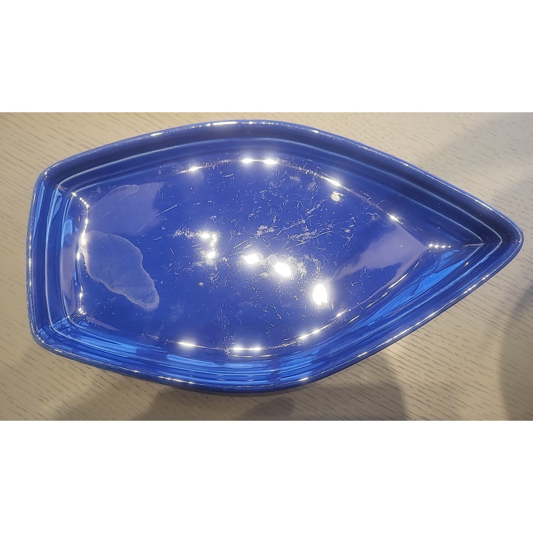 Set of French 2-Blue & 2-Yellow Serving Bowls Fish and Boat 8"L x 6"W x 2"H