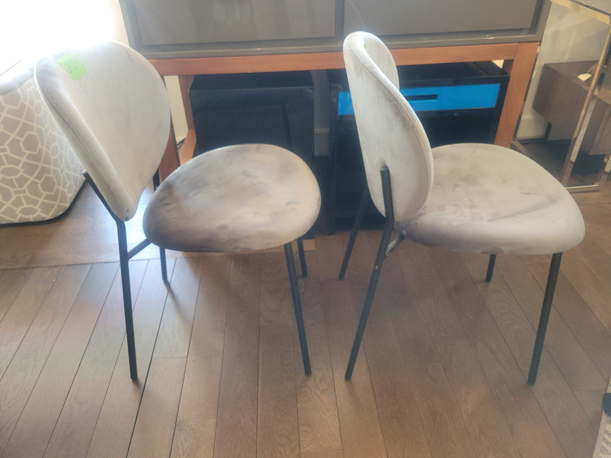 SET of 4 Ines Gray Velvet Side Chairs w/ Black Metal Legs by Calligaris (AS IS)