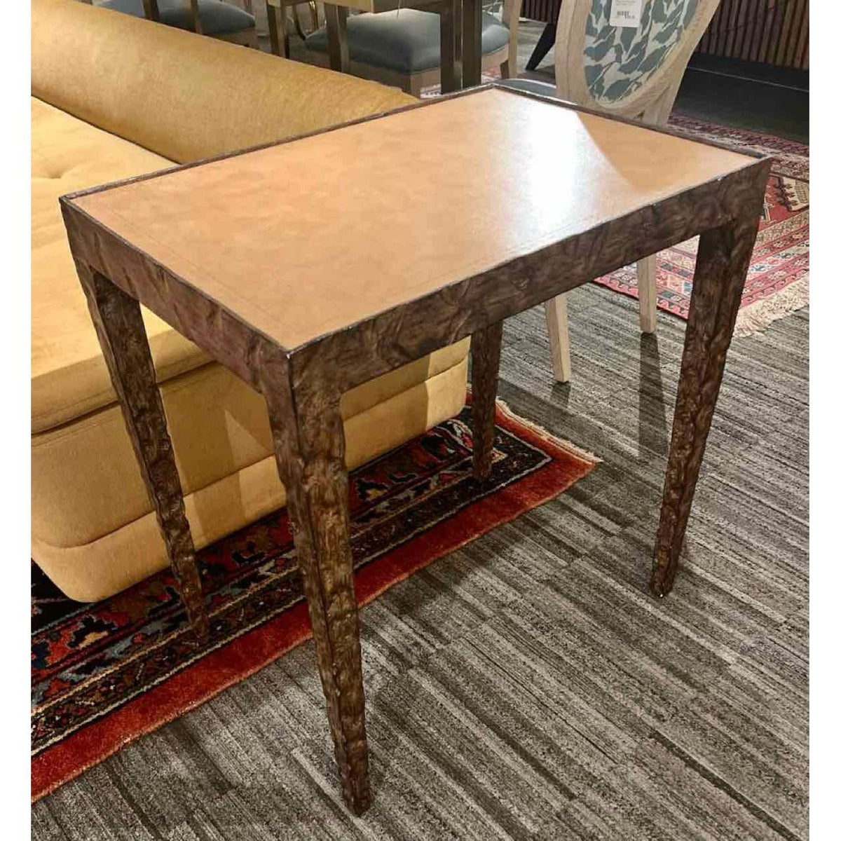Metal & Leather Top Side Table