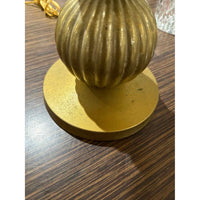 Pair of 1970's Brass Ribbed Balls Lamps w/Pleated Shades, 26"H x15"Dia