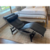 Black Leather & Chrome Cassina LC4 Chaise Lounge w/ Base