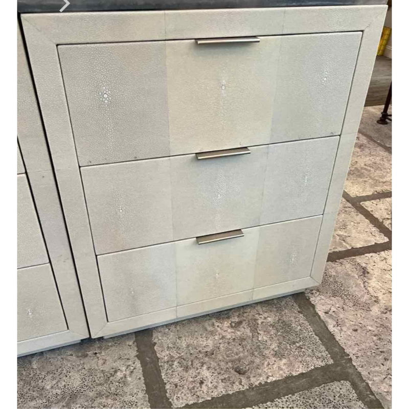 Pair of Shagreen Night Stands with Silver Resin Marble Top