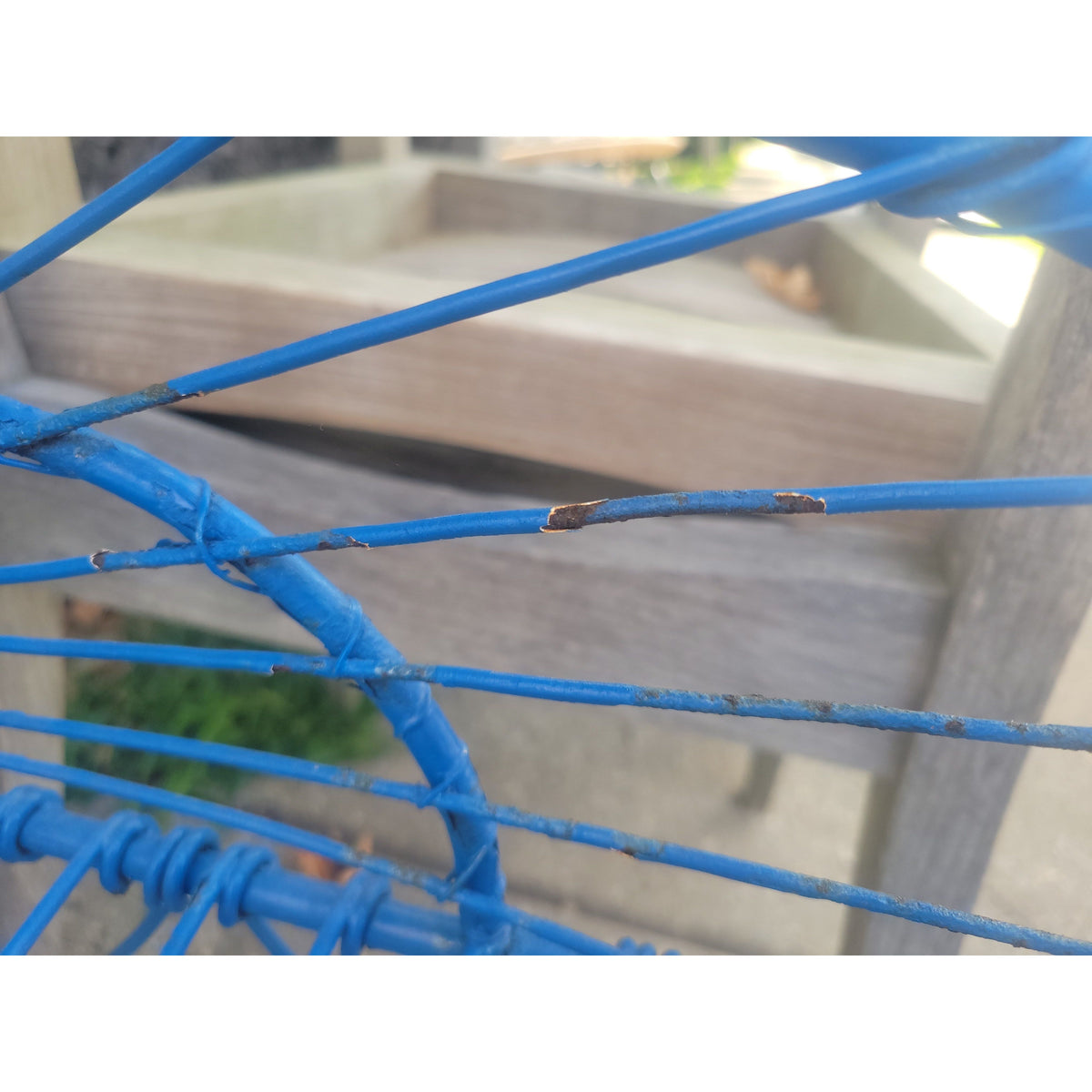 PAIR of Blue Scrolled Pattern Iron Wire Chairs - AS IS