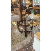 Dark Wood Pedestal Dining Table w/ Glass Top