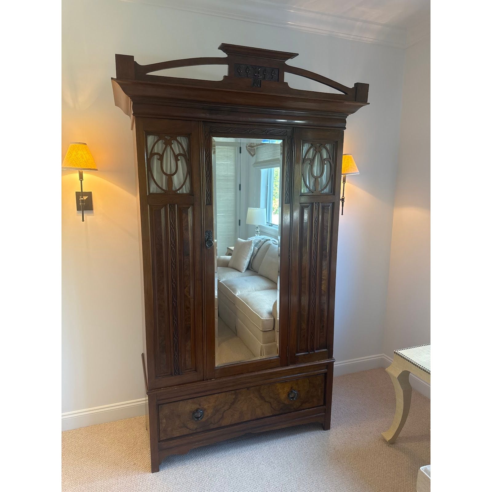 English Art Nouveau Wooden Armoire / Wardrobe