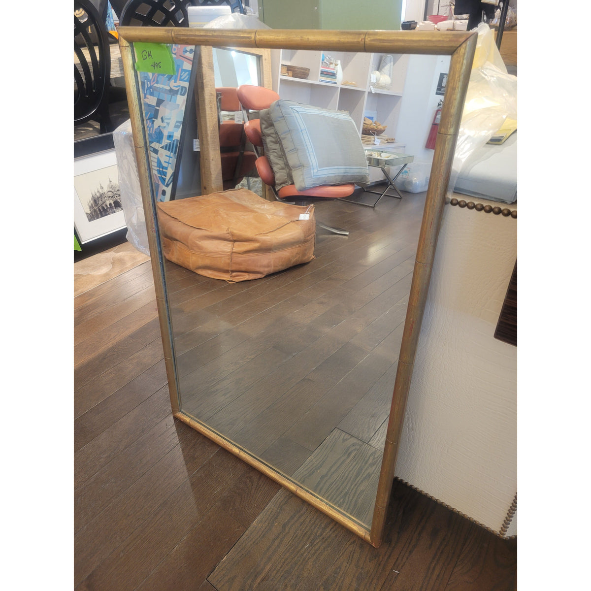 Gold Leaf Bamboo Cut Wood Wall Mirror - colletteconsignment.com