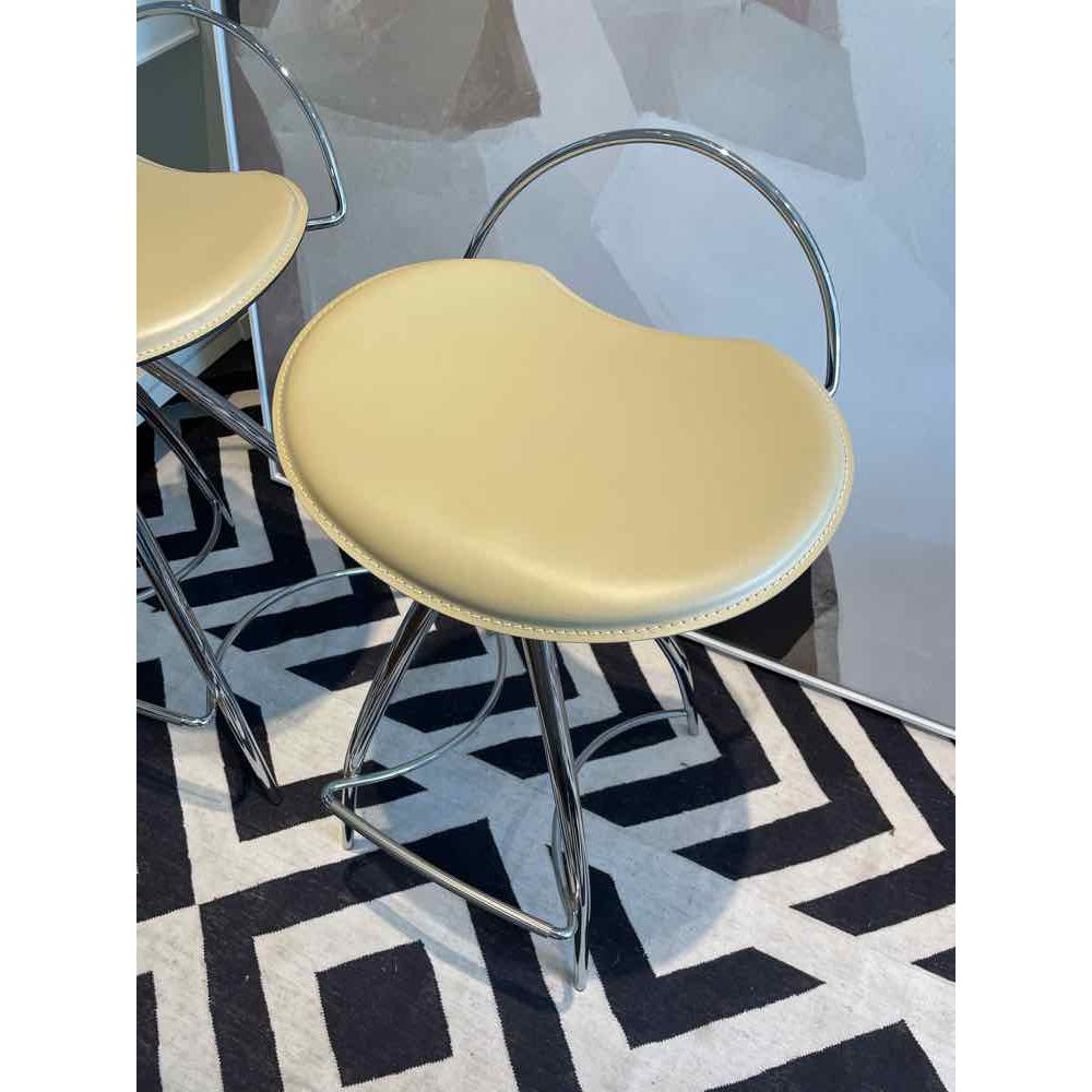 SET of 4 Beige Leather Coco Counter Stools by Cattelan Italia
