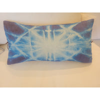 Printed Blue Starburst Linen Lumbar Pillow w/ Down Insert by Michele Varian