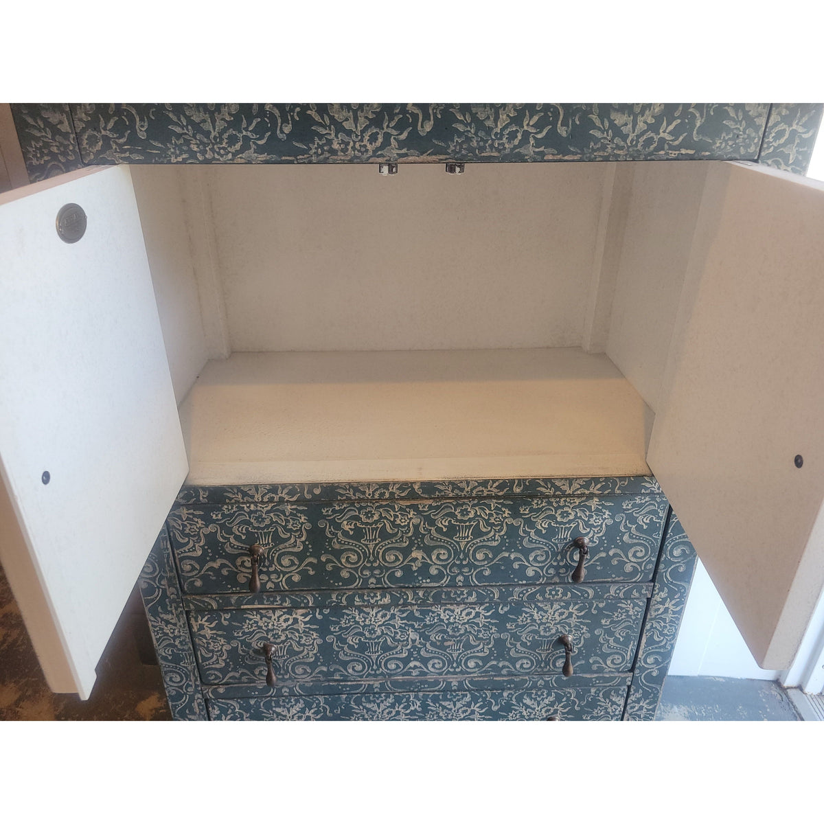 'Amalfi' Blue Grigio Pattern 4-Drawer Cabinet / Armoir by Arhaus Italy