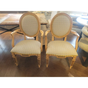 PAIR of Louis XVI Style Medallion Back Chairs w/ Sayagata Pattern Fabric (AS IS)