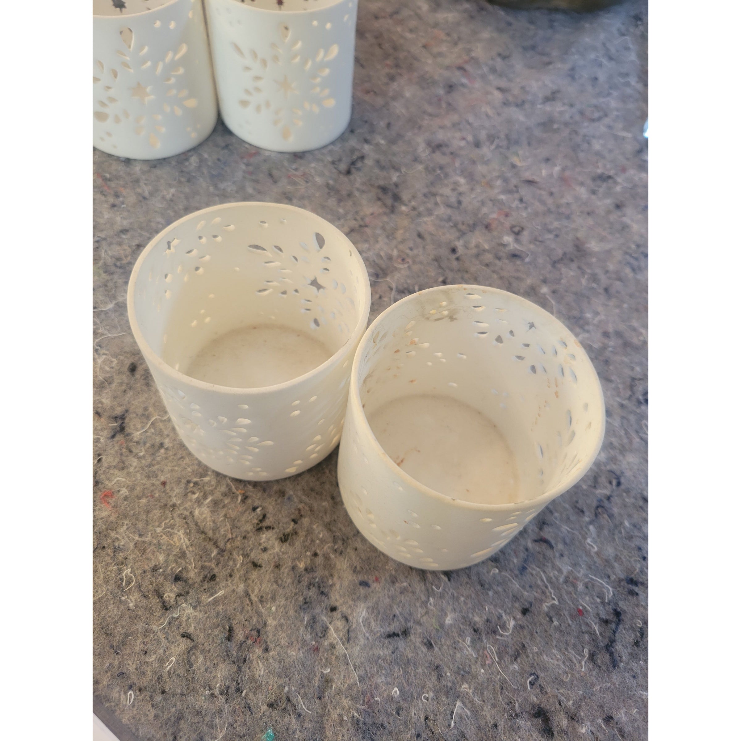 Pair of White Snowflake Votive Candle Holders