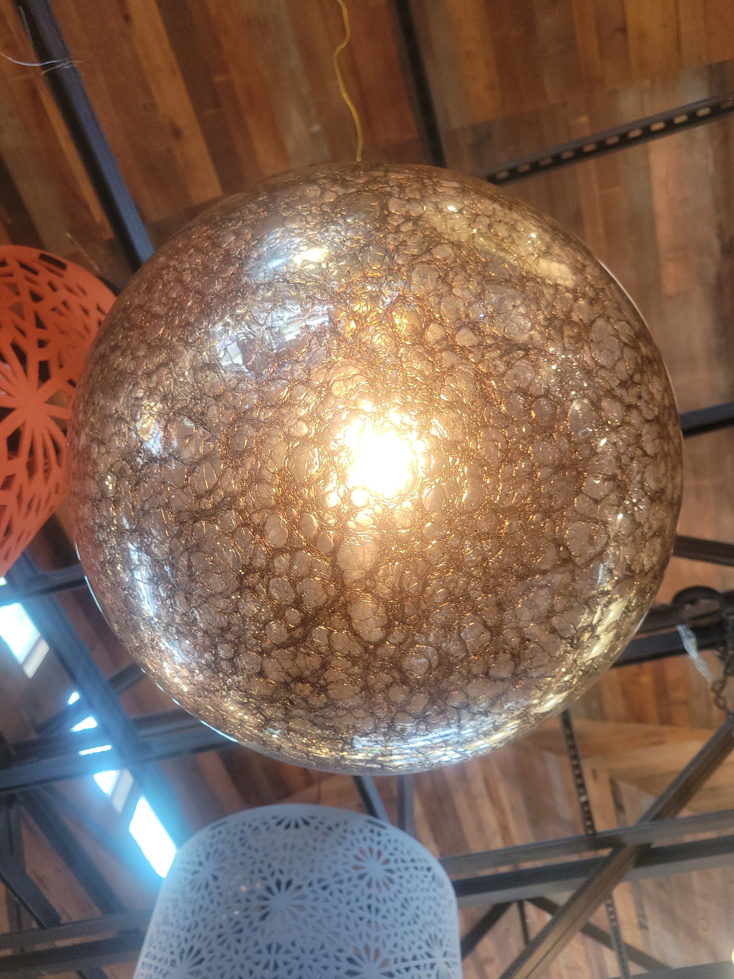 Gold Mottled Clear Glass Sphere Pendant by John Salibello