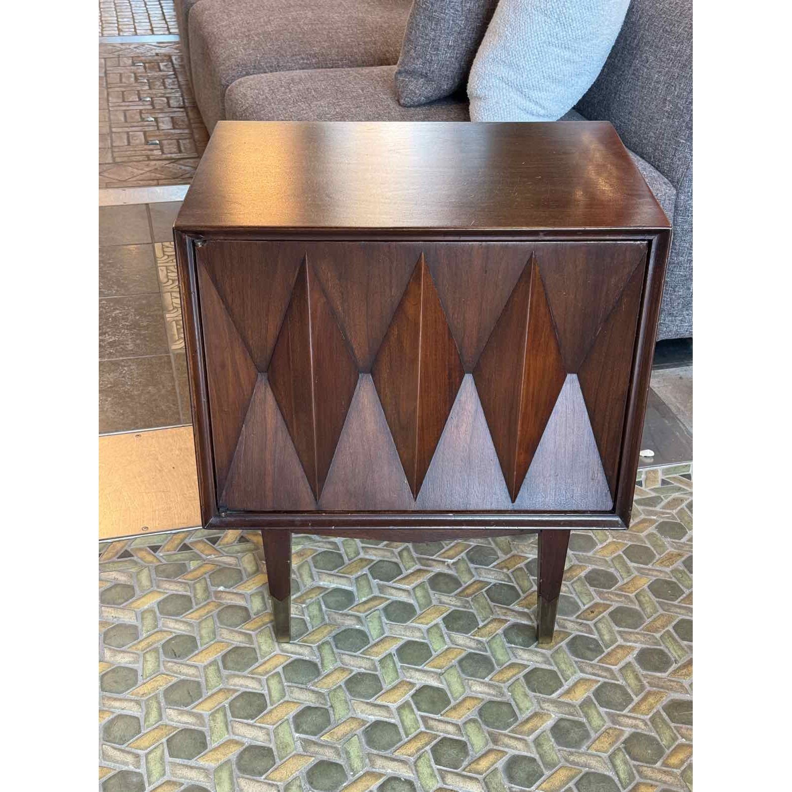 Pair of Mid-Century Diamond Walnut Side Tables