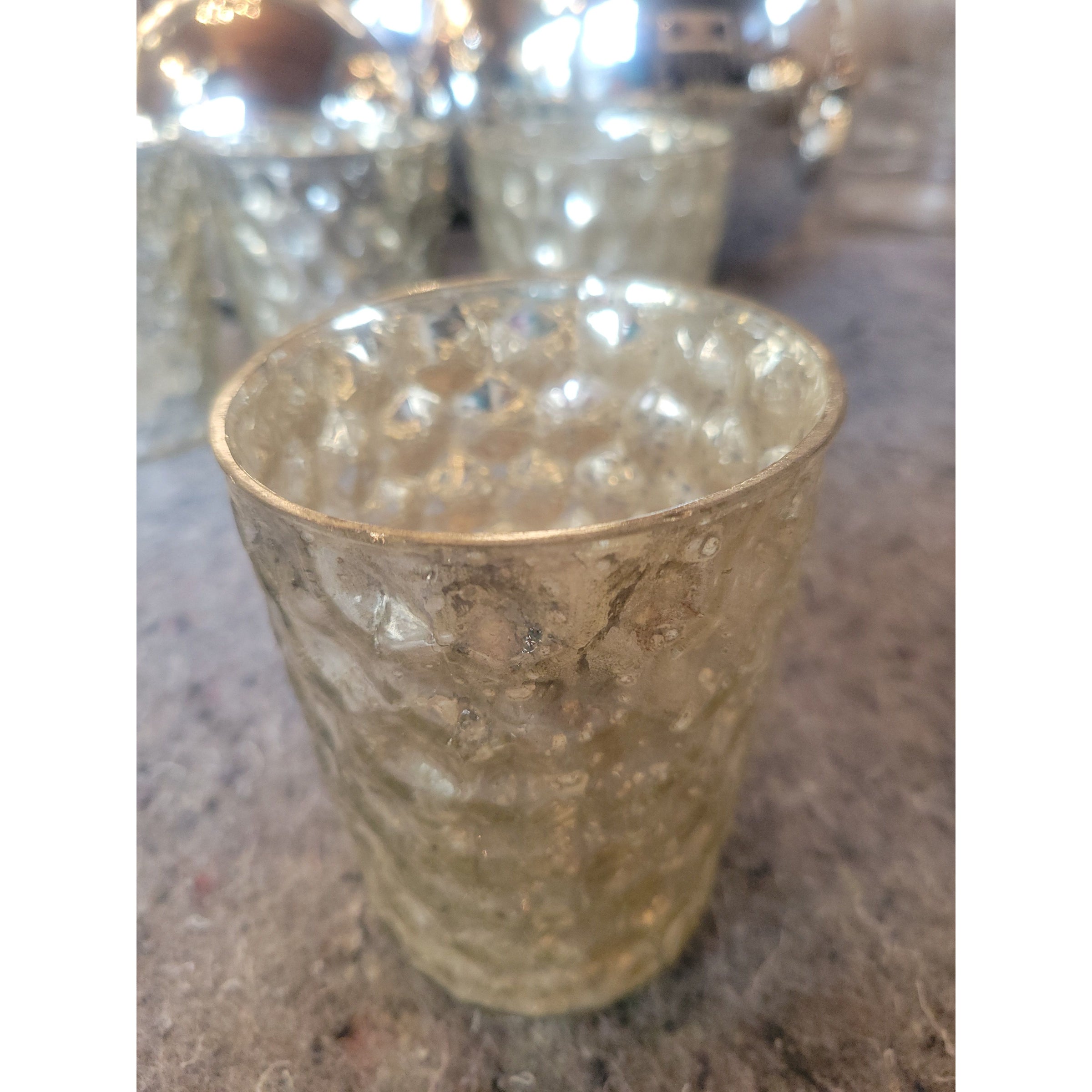 Set of 5 Large Hexagonal Mercury Glass Candle Holders