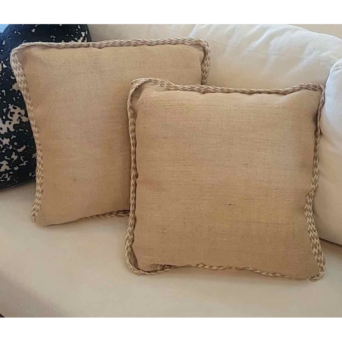 PAIR of Jute Pillows w/ Loop Trim