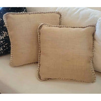 PAIR of Jute Pillows w/ Loop Trim