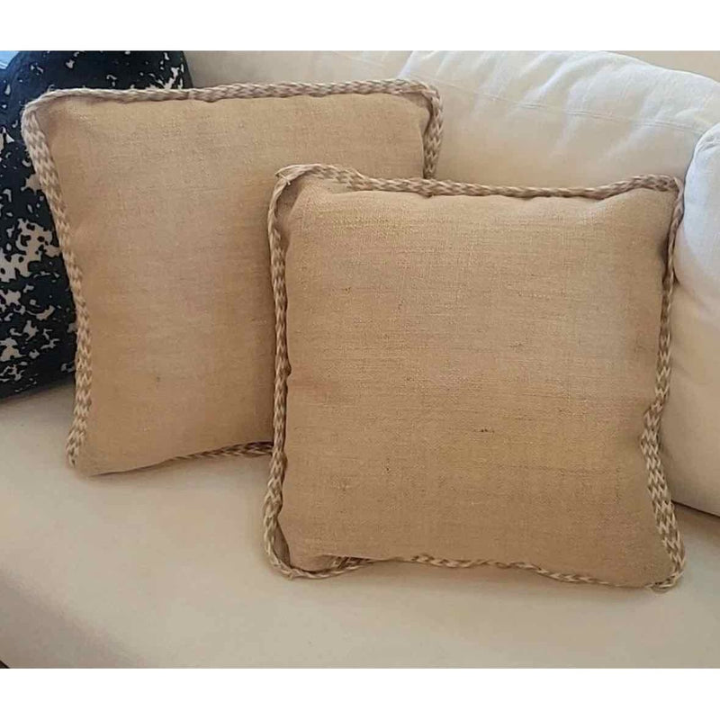 PAIR of Jute Pillows w/ Loop Trim