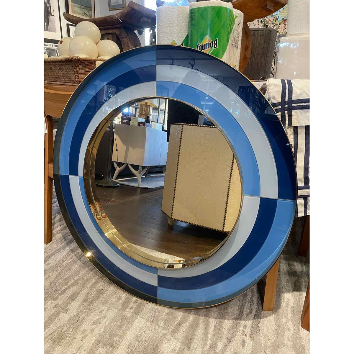 Harlequin Round Blue & Gold Mirror by Jonathan Adler